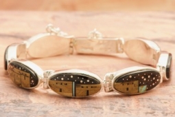 Calvin Begay New Starry Night at the Pueblo Design Sterling Silver Bracelet